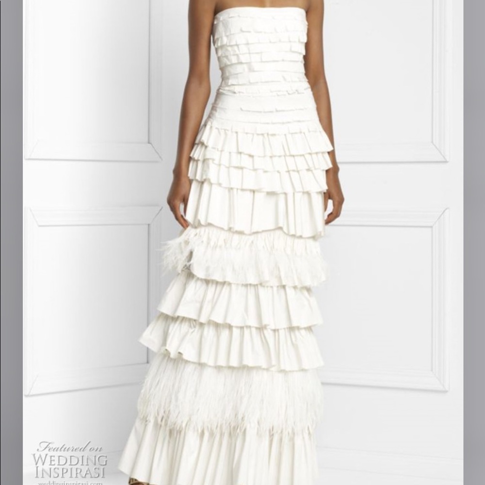 Stunning BCBG evening gown with ostrich feathers